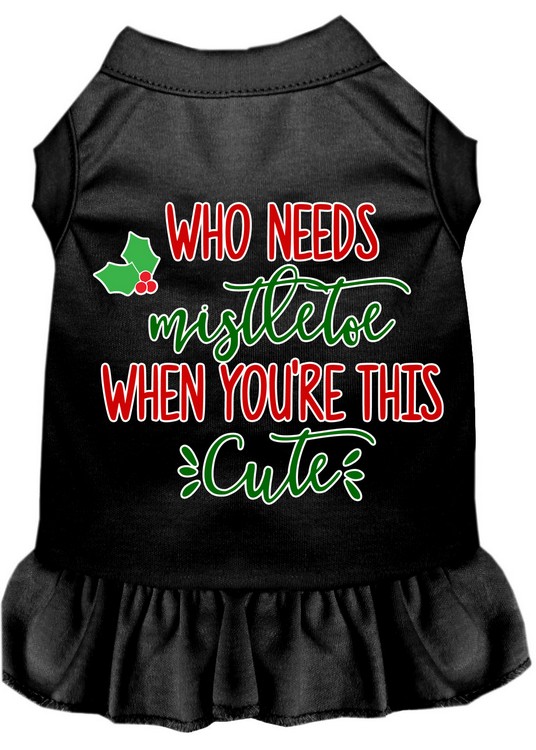 Who Needs Mistletoe Screen Print Dog Dress Black Med